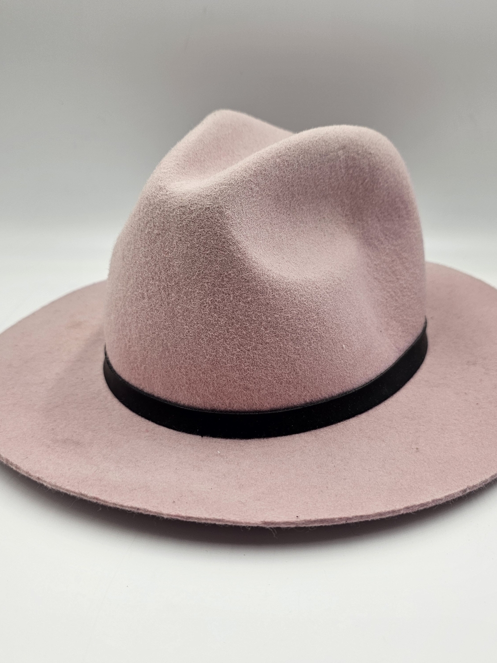 Wide Brim Pink Wool Felt Fedora with Black Band - Picture 2 of 8